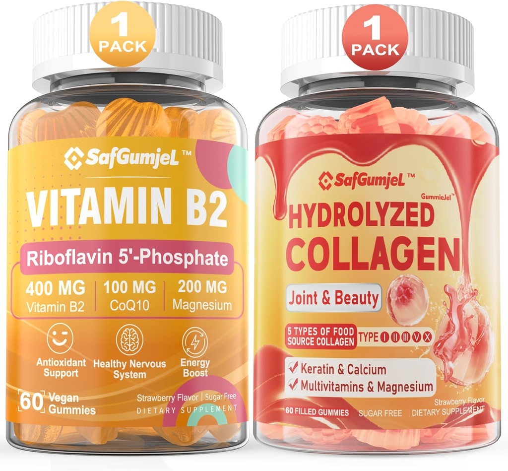 Βιταμίνη B2 Gummies + Χωρίς ζάχαρη Υδρολυμένο κολλαγόνο Peptides Gummies