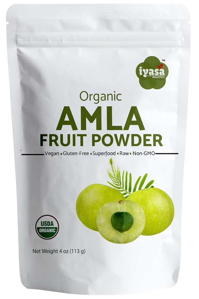 Βιολογική σκόνη φρούτων Amla, σκόνη μούρων Amalaki, Trial pack των 4 ουγγιάς/112 gm, USDA Organic, Ακατέργαστη Superfood για το δέρμα και τα μαλλιά, Resealable Pouch των 4 oz