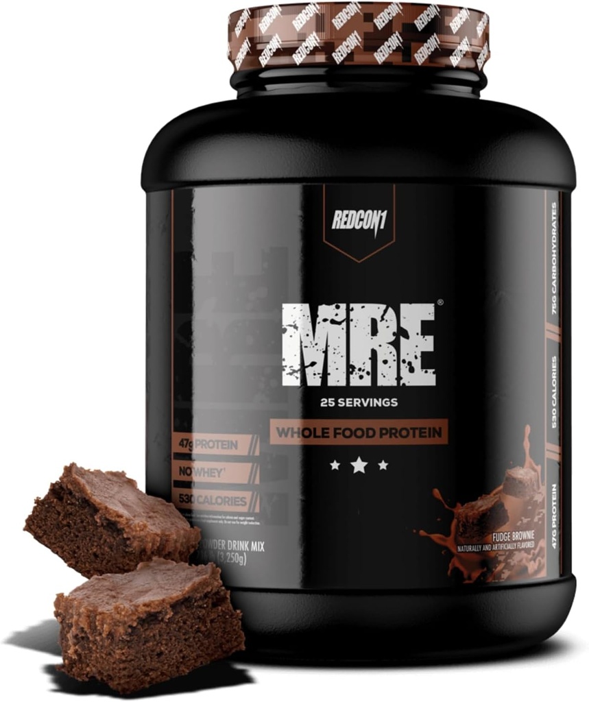 REDCON1 MRE Protein Powder, Fudge Brownie - Μείγμα πρωτεΐνης αντικατάστασης γεύματος Made with MCT Oil & Whole Foods - Πρωτεΐνη με φυσικά συστατικά για να βοηθήσει στην αποκατάσταση των μυών (25 μερίδες)