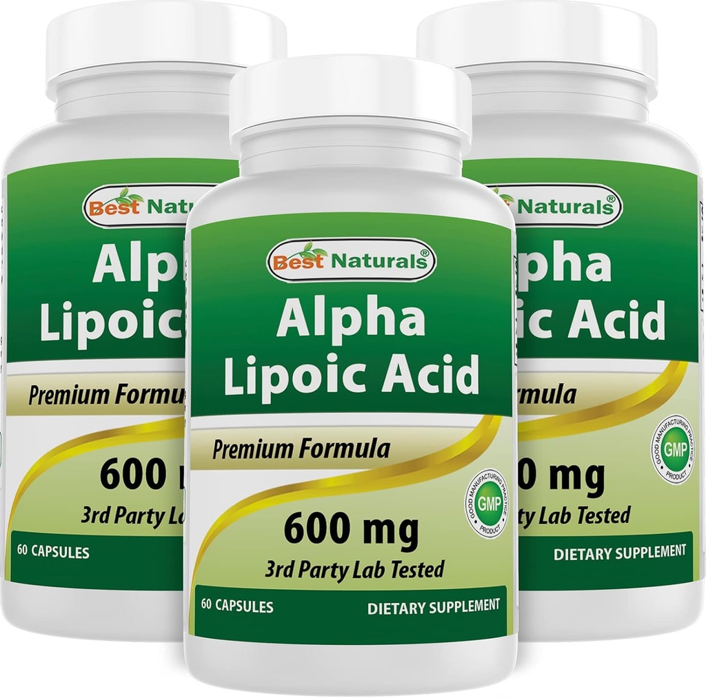 Best Naturals Alpha Lipoic Acid 600 mg 60 Κάψουλες - ALA Ισχυρό Αντιοξειδωτικό (60 Count (Pack of 3))