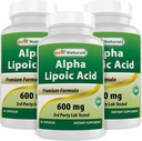 Best Naturals Alpha Lipoic Acid 600 mg 60 Κάψουλες - ALA Ισχυρό Αντιοξειδωτικό (60 Count (Pack of 3))