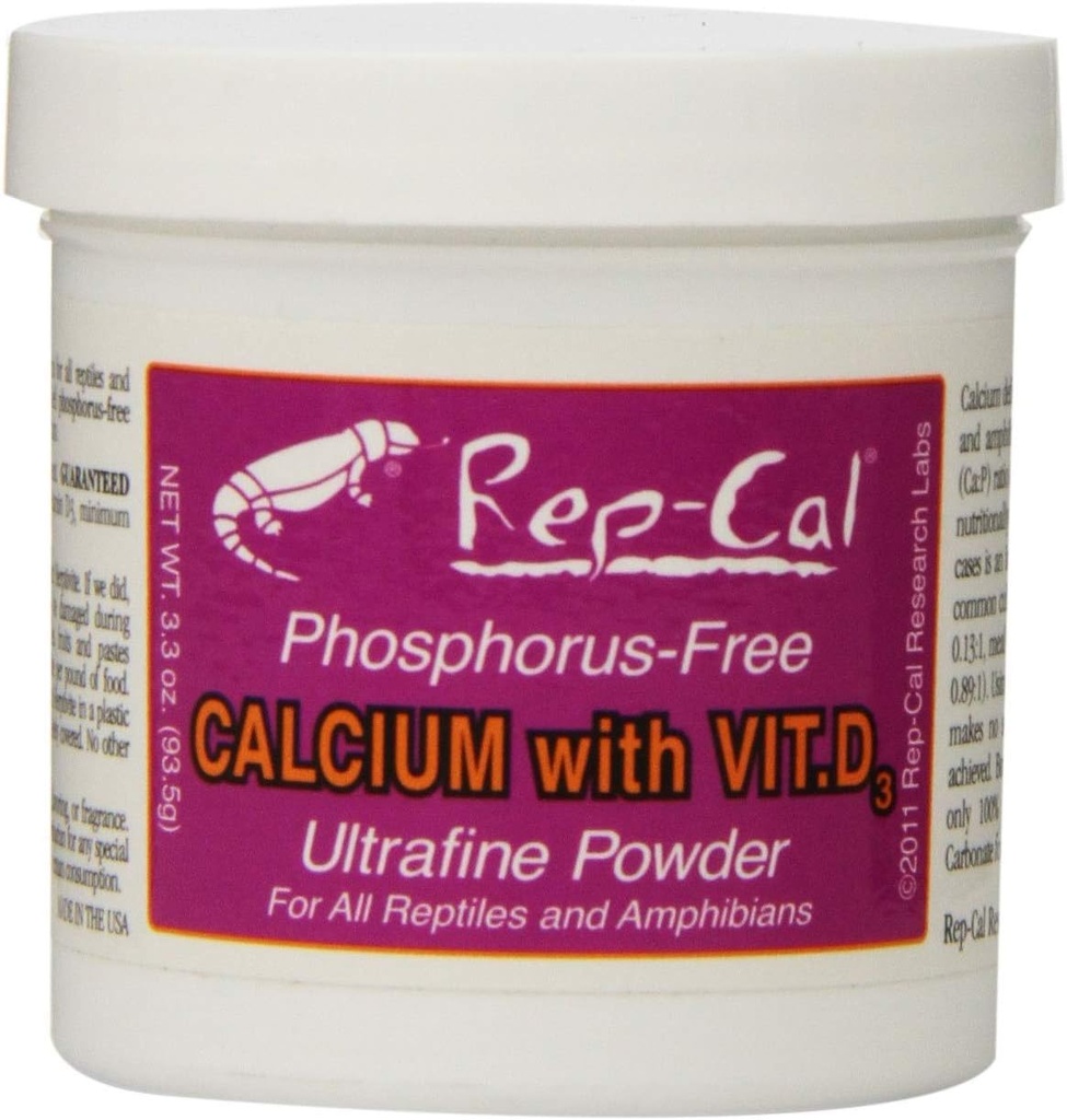 Rep-Cal Phosphorus Free Calcium με βιταμίνη D3 - Ultrafine Powder 3.3 oz - Συσκευασία των 6