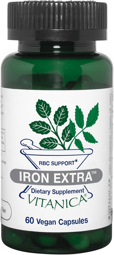 Vitanica Iron Extra, Συμπλήρωμα σιδήρου Ενισχυμένη Απορρόφηση με Βιταμίνη C 500mg, Methylfolate 400mcg, B12 Βιταμίνη 500mcg, Ασβέστιο, Κίτρινη προβλήτα, Ρίζα δαντελίωσης & Εκχύλισμα φύλλων Νετλ, Vegan, 60 κάψουλες