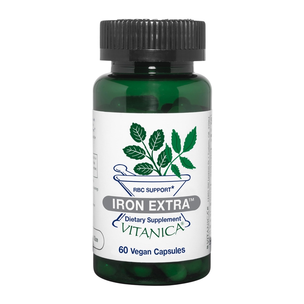 Vitanica Iron Extra, Συμπλήρωμα σιδήρου Ενισχυμένη Απορρόφηση με Βιταμίνη C 500mg, Methylfolate 400mcg, B12 Βιταμίνη 500mcg, Ασβέστιο, Κίτρινη προβλήτα, Ρίζα δαντελίωσης & Εκχύλισμα φύλλων Νετλ, Vegan, 60 κάψουλες