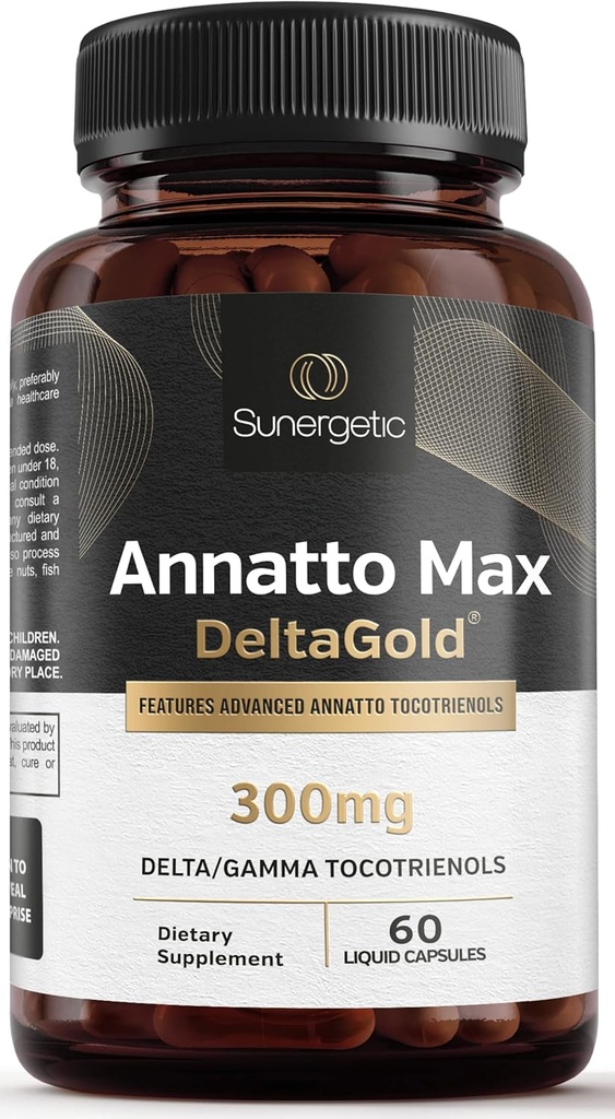 Συμπλήρωμα τοκοτριενόλης Sunergetic Premium Annatto – με DeltaGold – Τοκοτριενόλες Βιταμίνη E 300 mg – Υποστηρίζει το ήπαρ, το ανοσοποιητικό και την καρδιά - Delta + Gamma Tocotrienols (60 Liquid Capsles)