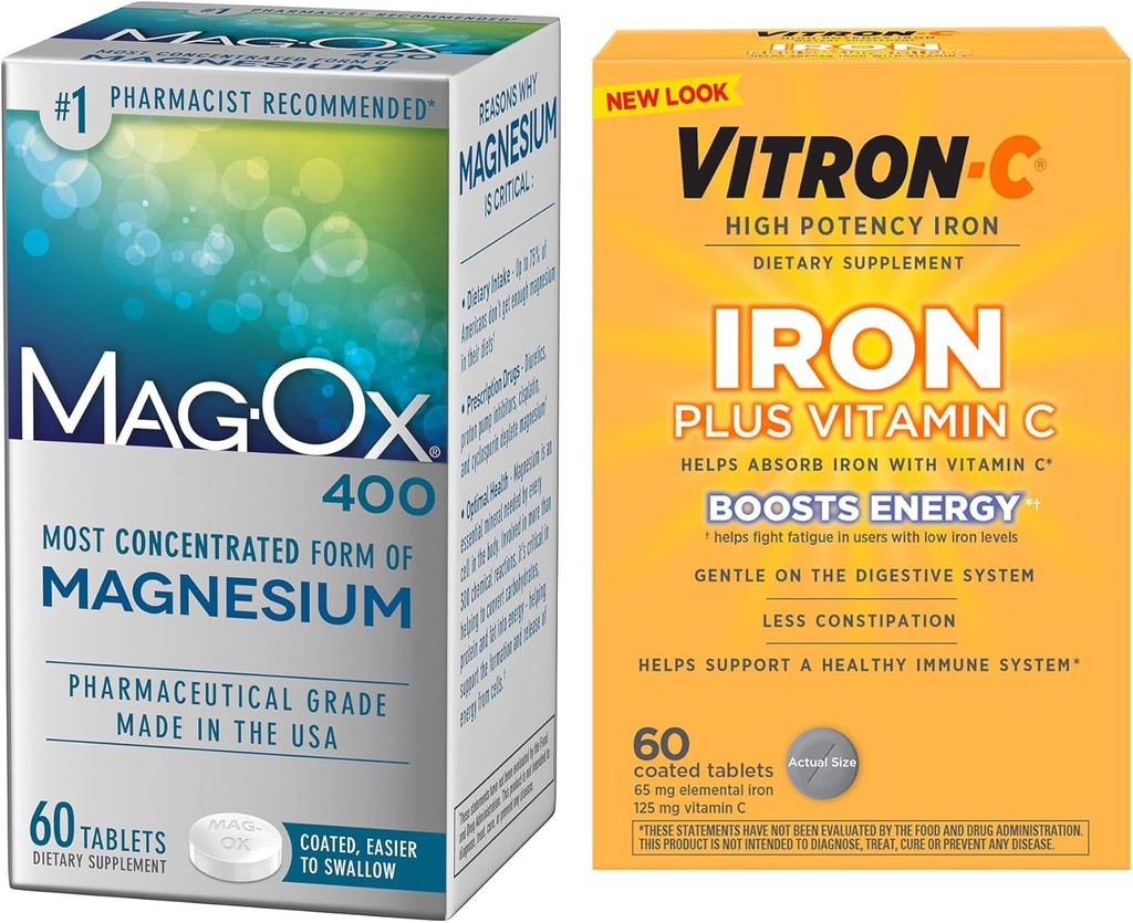 Συμπλήρωμα σιδήρου υψηλής ισχύος Vitron-C, 60ct και Mag-Ox 400 συμπλήρωμα ορυκτών μαγνησίου 60ct