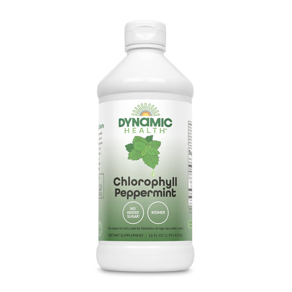 Dynamic Health Liquid Chlorophyl Peppermint 100 mg, Sodium Copper Chlorophyllins με φύλλα Alfalfa και Mulberry, Plant Cleanse και Deodorizing, Χωρίς Προστιθέμενη Ζάχαρη, 16 Fl Oz