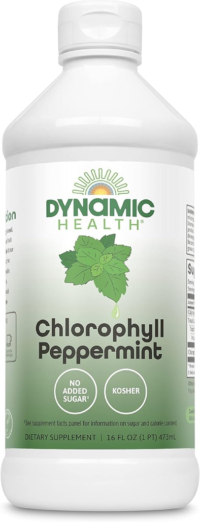 Dynamic Health Liquid Chlorophyl Peppermint 100 mg, Sodium Copper Chlorophyllins με φύλλα Alfalfa και Mulberry, Plant Cleanse και Deodorizing, Χωρίς Προστιθέμενη Ζάχαρη, 16 Fl Oz