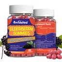 Gummys elderberry, εκχύλισμα Elderberry 300mg, με βιταμίνη C και ψευδάργυρο, φράουλα γεύσεις, μη ΓΤΟ, γλουτένη χωρίς, Vegan-Friendly, ανοσοποιητική υποστήριξη, 60 Count (Pack of 2)
