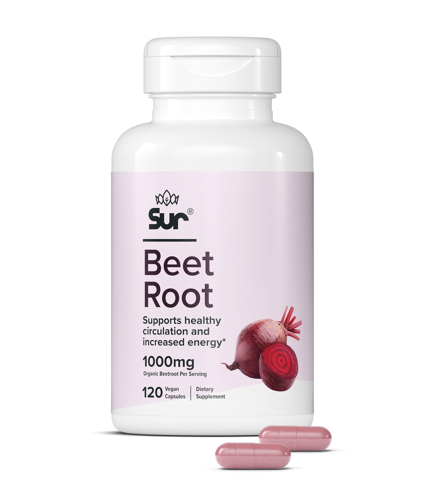 Sur Organic Beet Root Κάψουλες 1000mg - Υποστηρίζει υγιή κυκλοφορία και αυξημένη ενέργεια - Nitric Oxide Superfood (120 κάψουλες)