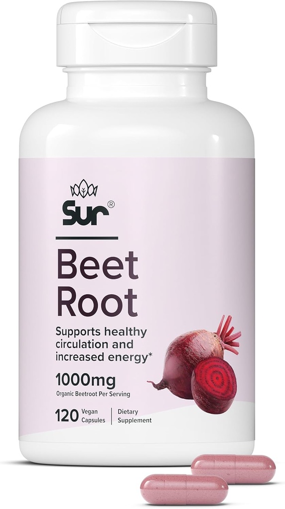 Sur Organic Beet Root Κάψουλες 1000mg - Υποστηρίζει υγιή κυκλοφορία και αυξημένη ενέργεια - Nitric Oxide Superfood (120 κάψουλες)