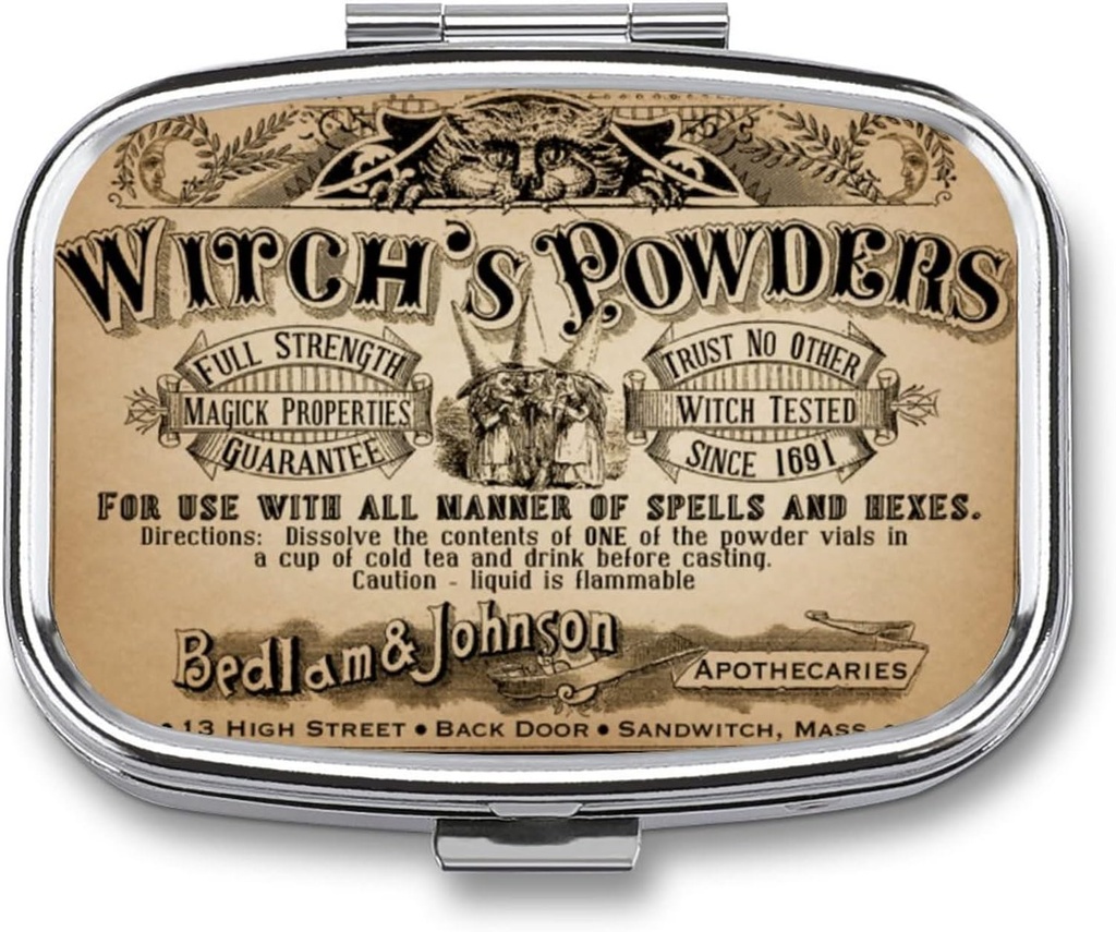 Μεταλλικό 2 Διαμέρισμα Διοργανωτής Χάπια Ταξίδι φιλικό Φορητό συμπαγές κουτί για να κρατήσει βιταμίνες / Tylenol / Fish Oil / Συμπληρώματα / Tablet (Vintage Witch's Powders), 1,97 x 0,79 x 0,39 Inch, 1,0 Count