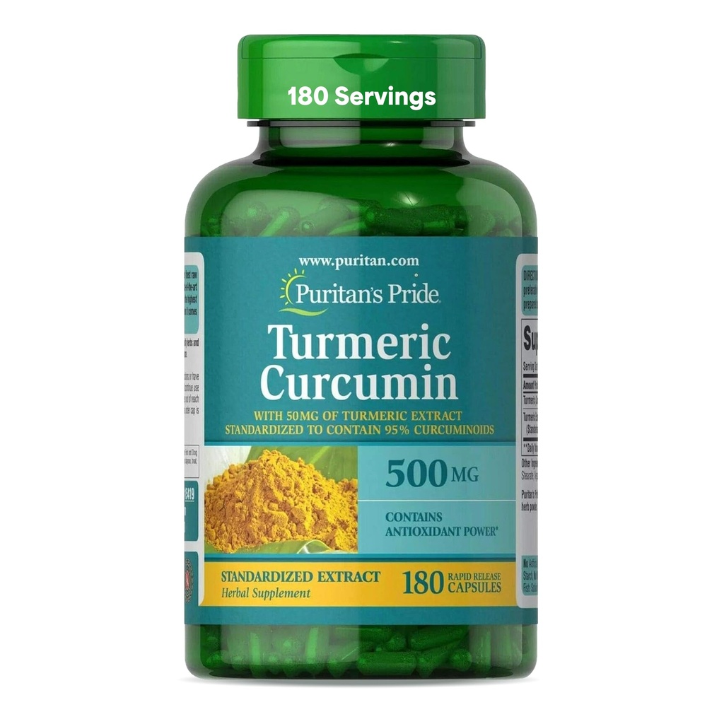 Puritan's Pride Turmeric Curcumin 500mg, Standarized to 95% Cucuminoids, φυτικό συμπλήρωμα διατροφής για την Αντιοξειδωτική Υγεία, 180 κάψουλες απελευθέρωσης Radpid