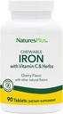 NaturesPlus Chewable Iron, Cherry - 90 Tablets, Pack of 2 - Υποστηρίζει την υγιεινή παραγωγή αίματος & φυσικής ενέργειας - Συμπλήρωμα υψηλής ισχύος με βιταμίνη C & Βότανα - 180 Total Services