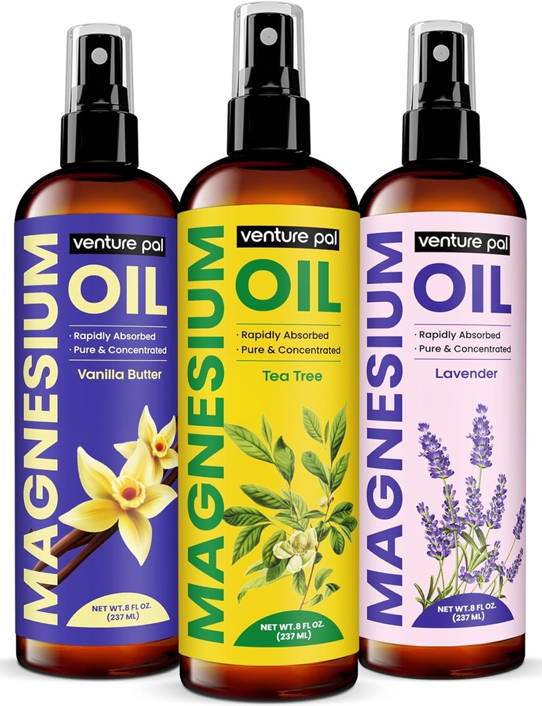 Venture Pal 100% καθαρό σπρέι μαγνησίου με το δέντρο τσαγιού, γρήγορη απορρόφηση, λιγότερο sting, Ultra-Ηρεμία για τον ύπνο και τη μυϊκή χαλάρωση, Επτά (Big 8 oz) Ορυκτά