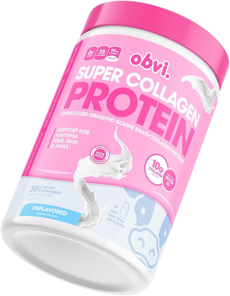 Obvi Collagen Peptides, Protein Powder, Keto, Gluten και χωρίς γαλακτοκομικά, Hydrolyzed Grass-Fed Bovine Collagen Peptides, Υποστηρίζει την υγεία των ούλων, υγιή μαλλιά, δέρμα, νύχια (Unflaved)