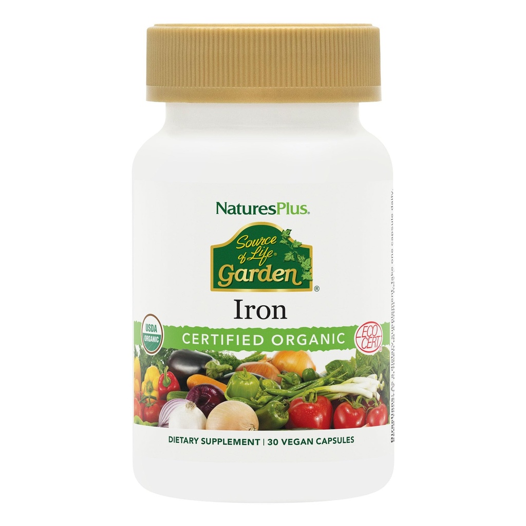 NaturesPlus Source of Life Garden Iron - 30 Quick-Release Capsules - Plant-Based Iron Supplement with 20+ Whole-Food Extracts - Fast Acting - USDA Certified Organic - 30 Servings