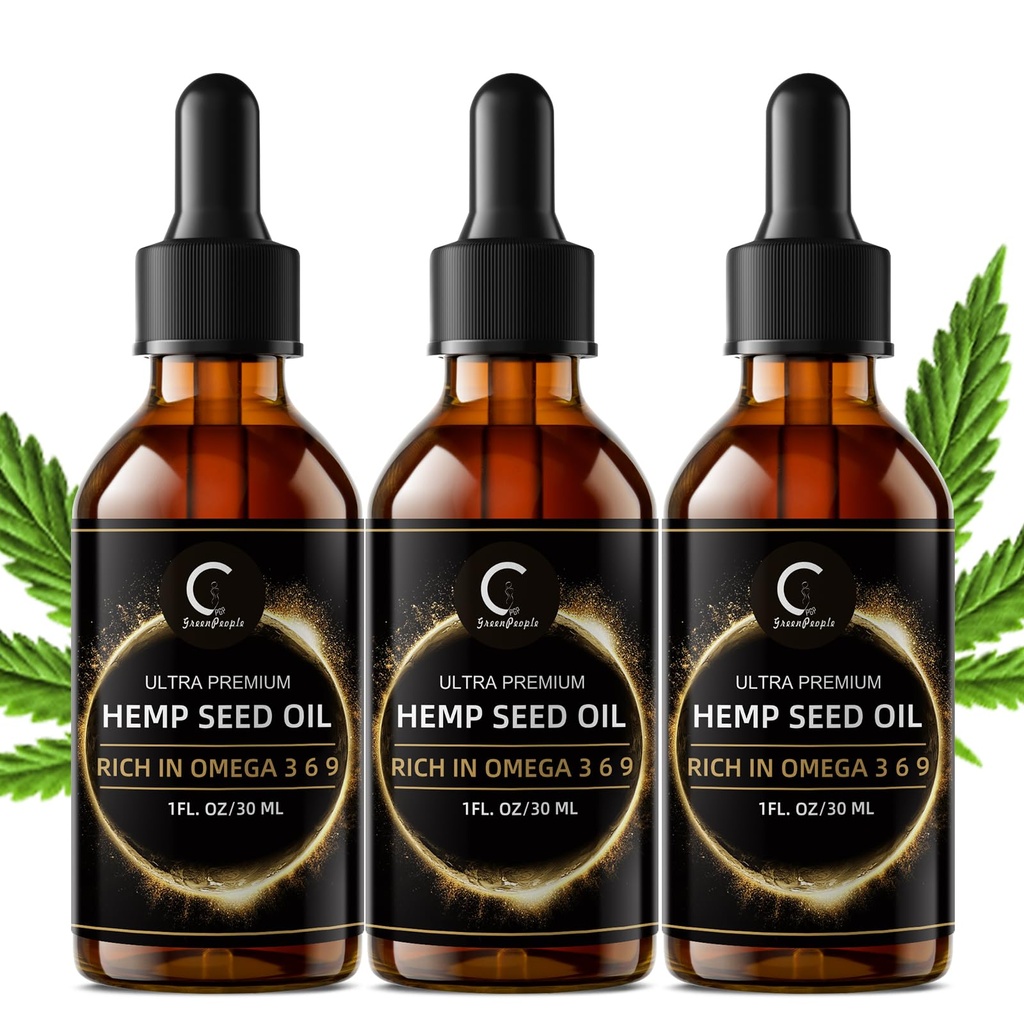 GPGP GreenPeople 3 Packs Natural Hemp Seed Oil Liquid Drop, Immune System Support, Support Focus and Energy, and Support Nighttime Activities, Pure Extract, Rich in Omega 3&6&9 Fatty Acids