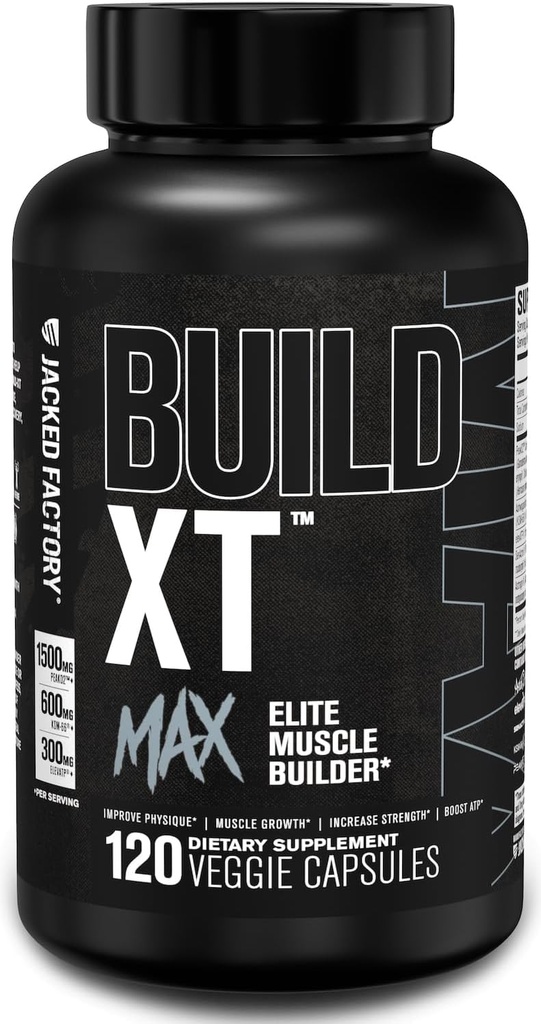 Jacked Factory Build-XT Max Muscle Builder για άνδρες και γυναίκες - ATP συμπλήρωμα με Peak02 Cordyceps, KSM-66 Ashwagandha, & ElevATP για την αποκατάσταση των μυών, μυϊκή ανάπτυξη, αυξημένη αντοχή - 120 κόμης