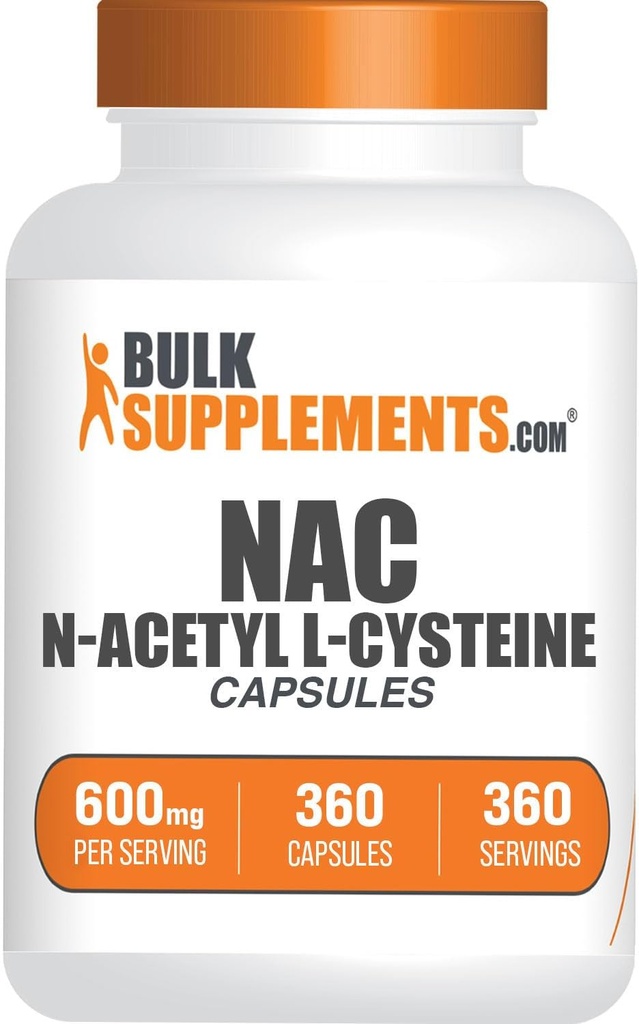 BulkSupplements.com N-Acetyl L-Cysteine Capsules - N-Acetyl Cysteine 600mg, NAC Supplement - 600mg per Capsule, Gluten Free - 1 NAC Capsule per Serving, 360 Capsules (Pack of 1)