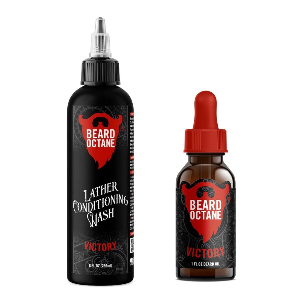 Beard Octane Fundamental Beard Kit - Beard Shampoo & Oil - Natural Beard Care with Jojoba & Argan (Victory - Ginger Yuzu, Labdanum & Fresh Ozone)