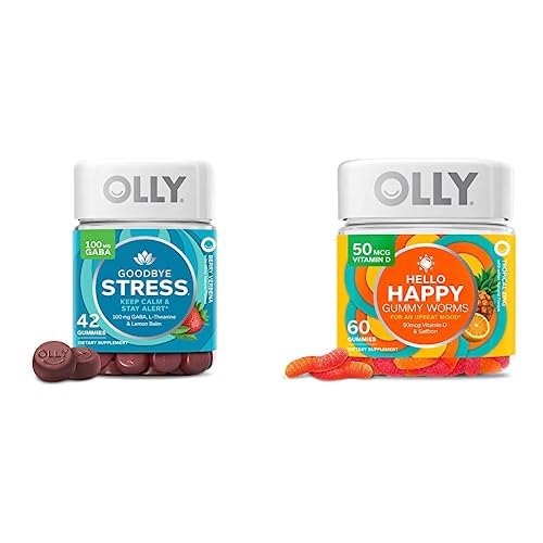 OLLY Αντίο άγχος και Hello Happy Gummy Starter Pack Bundle, Κρατήστε την ηρεμία, υποστήριξη Mood, 42 και 60 μέτρα
