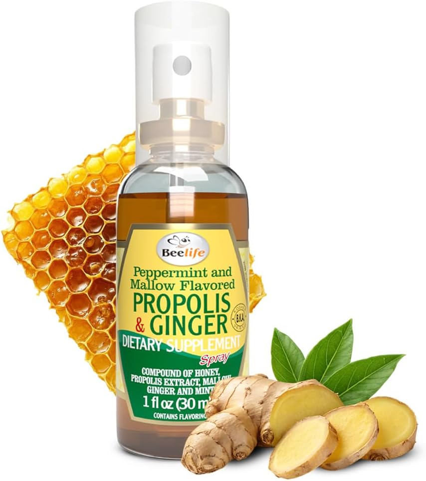 Beelife Propolis Lroat Spray – Καταπραϋντικό Μέλι & Ginger Propolis - Φυσική Ανοσοποιητική Υποστήριξη & Ανακούφιση Πόνου, Αντιοξειδωτικά, Πλούσια σε Φλαβονοειδή & Αρτεπιλλίνη C, Χωρίς Ζάχαρη, Χωρίς Γλουτένη - 1-Pack, 30ml