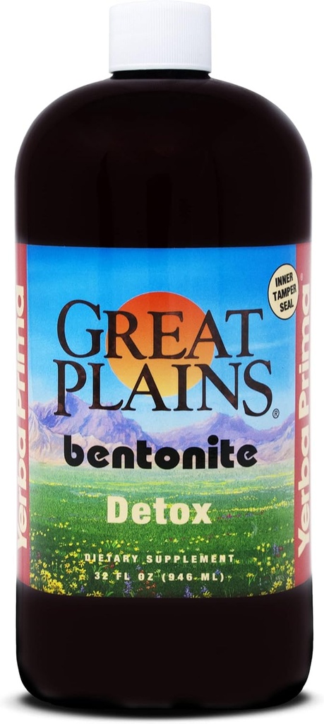 Yerba Prima Great Plains Bentonite - 32 oz - Φυσικό συμπλήρωμα καθαρισμού εσωτερικού υγρού πηλού - BPA-free πλαστικό μπουκάλι