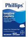 Laxative Caplets του Phillips, με φυσικά πηγασμένα συμπληρώματα μαγνησίου για απαλή ανακούφιση της περιστασιακής δυσκοιλιότητας, κραμπ και διεγερτικό ελεύθερο λάξευση, 100 Caplets
