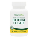 NaturesPlus Biotin & Folic Acid (Folate) - 30 Sustained Release Tablets - Vitamin B Complex for Energy, Beauty, Metabolism & Immune Health - Supports Healthy Skin, Nails & Hair - 30 Servings