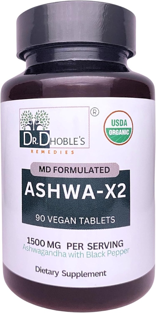 Ashwa X2, Md Vegan Tablets με φυσικά συστατικά & μαύρο πιπέρι που αυξάνουν τη βιοδιαθεσιμότητα, 1500mg, χωρίς εκχύλισμα, USDA Organic