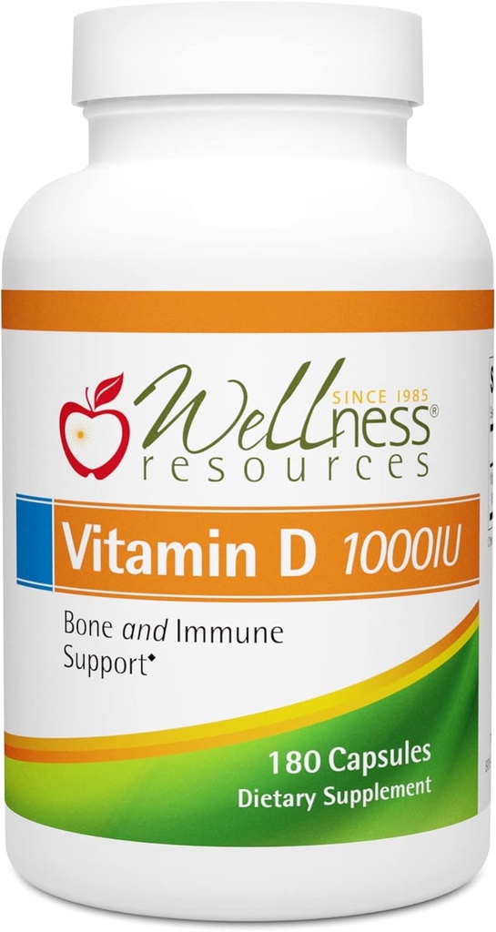 Wellness Resources Vitamin D 1,000 IU - Soy-Free Vitamin D3 (180 Veggie Capsules)
