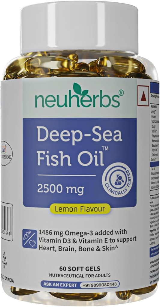 Neuherbs ιχθυέλαιο βαθιάς θάλασσας (60 Softgels) Ωμέγα 3 συμπλήρωμα τριπλή δύναμη 2500 Mg για τους μυς, αρθρώσεις, καρδιά και γνωστική υποστήριξη 