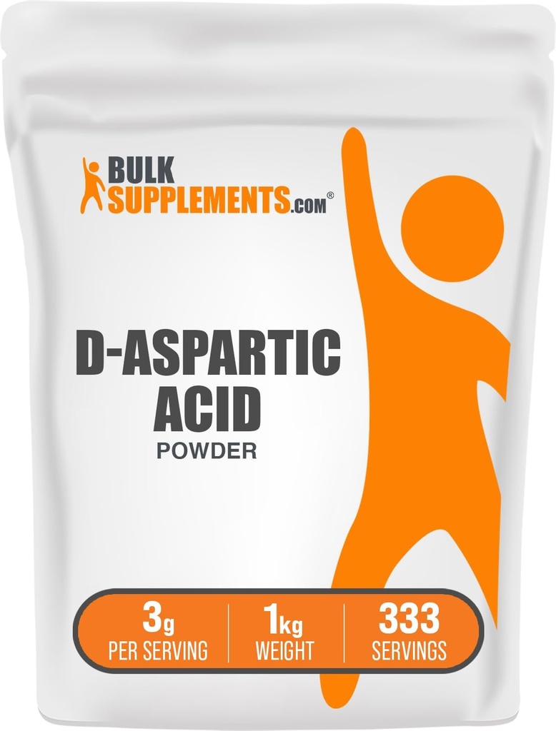 BulkSupplements.com D-Aspartic Acid Powder - D-Aspartic Acid Supplement for Men, Unflaved Amino Acid - Pure & Gluten Free, 3g ανά Σερβίρισμα, 1kg (2,2 lbs) (Pack of 1)