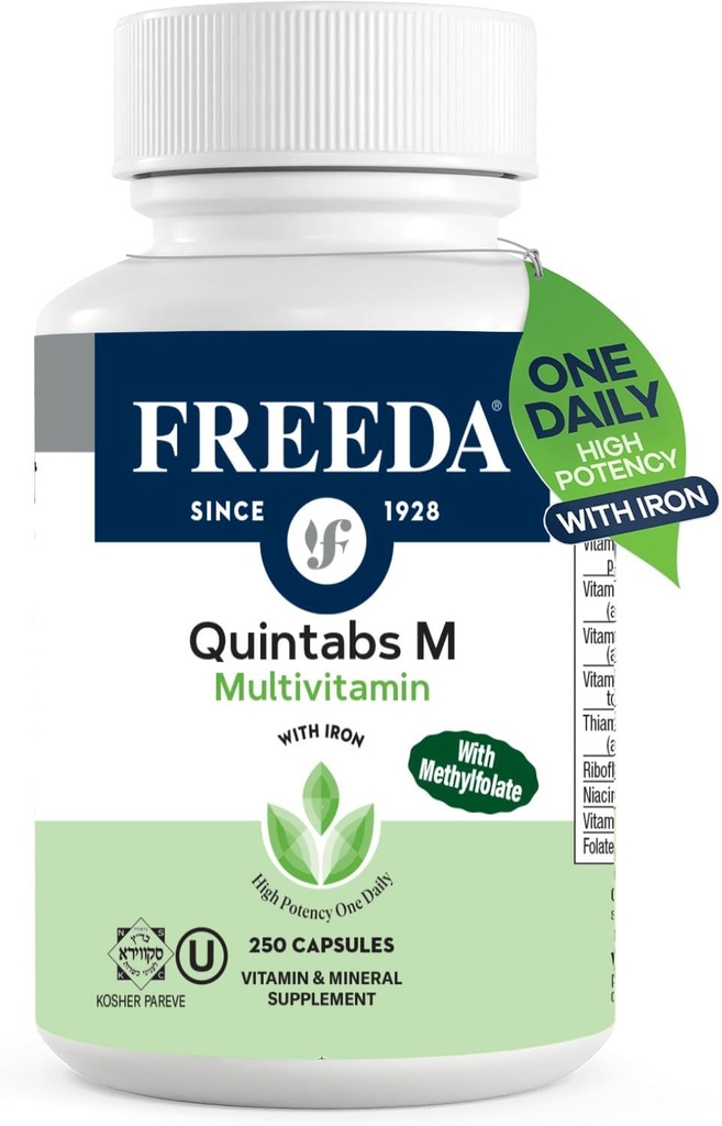 FREEDA Multivitamin One Daily – Quintabs-M with Iron – Kosher Multi Vitamins Συμπληρώματα για την Υγεία των Γυναικών - Multivitamins για γυναίκες & άνδρες με έλλειψη σιδήρου Πολύβιταμίνες Ενηλίκων (250)