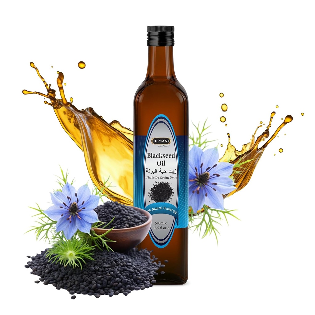 Hemani Μαύρο Έλαιο Σπέρματος Ψυχρό Πατημένο 16.91 Oz I 500ML I 100% Φυσικό I Διαλύτης Δωρεάν I AKA Nigella Sativa I Kalonji I Μαύρο Κύμινο Έλαιο