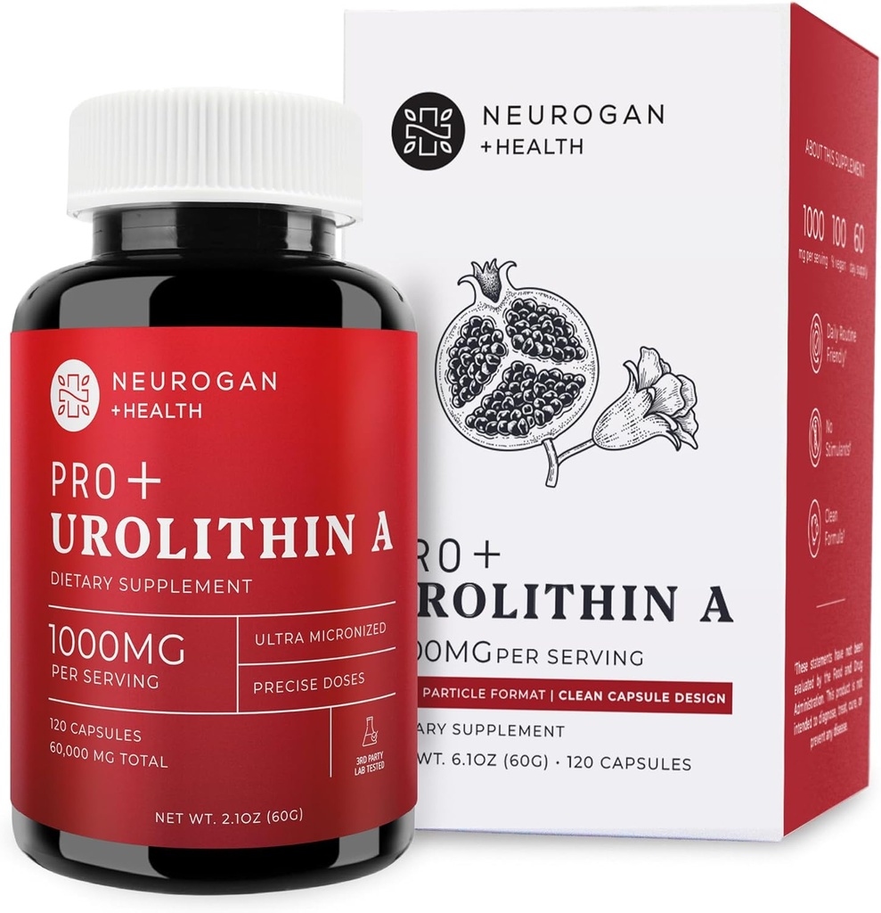 Neurogan Urolithin A PRO Κάψουλες - 1000mg, 120 Ct - Σύνθετη Κυτταρική Υγεία, Μεταβιοτικά Συμπληρώματα - Ultra Μικρονιωμένη Ουρολιθίνη Ένα συμπλήρωμα, που προέρχεται από εκχύλισμα Ρόδι