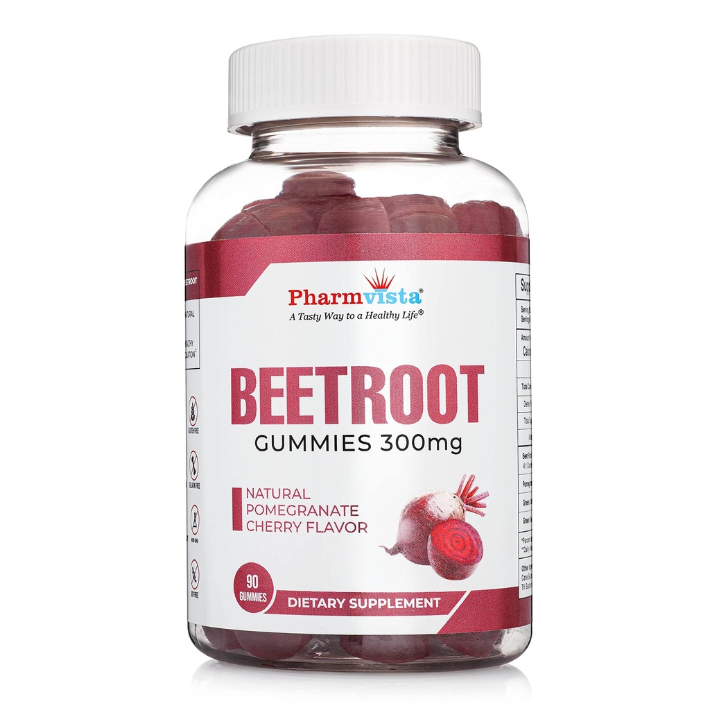 Beetroot Gummies 300mg - για την υποστήριξη της υγιεινής κυκλοφορίας * -Φυσική μικτή γεύση φρούτων μη-GMO Vegan-Bet Chews- 90 Count