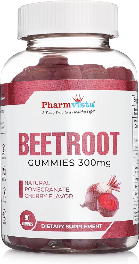 Beetroot Gummies 300mg - για την υποστήριξη της υγιεινής κυκλοφορίας * -Φυσική μικτή γεύση φρούτων μη-GMO Vegan-Bet Chews- 90 Count