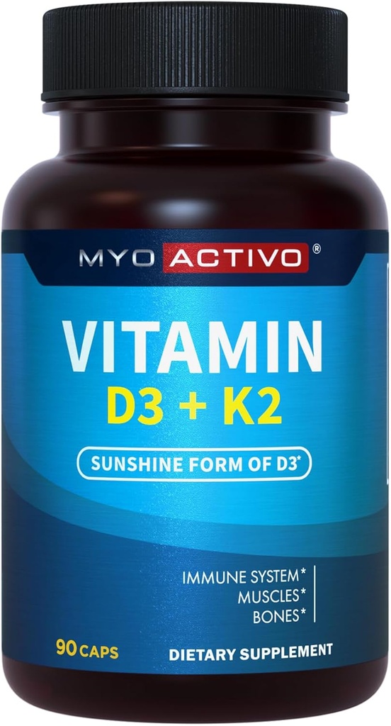 Συμπλήρωμα βιταμίνης D3 K2 5000 IU & 200 mcg - Υψηλή απορρόφηση D3, Πατενταρισμένο MK7 & MK4, Υγεία καρδιάς, Ανοσολογική υποστήριξη, 90 κάψουλες χορτοφάγων