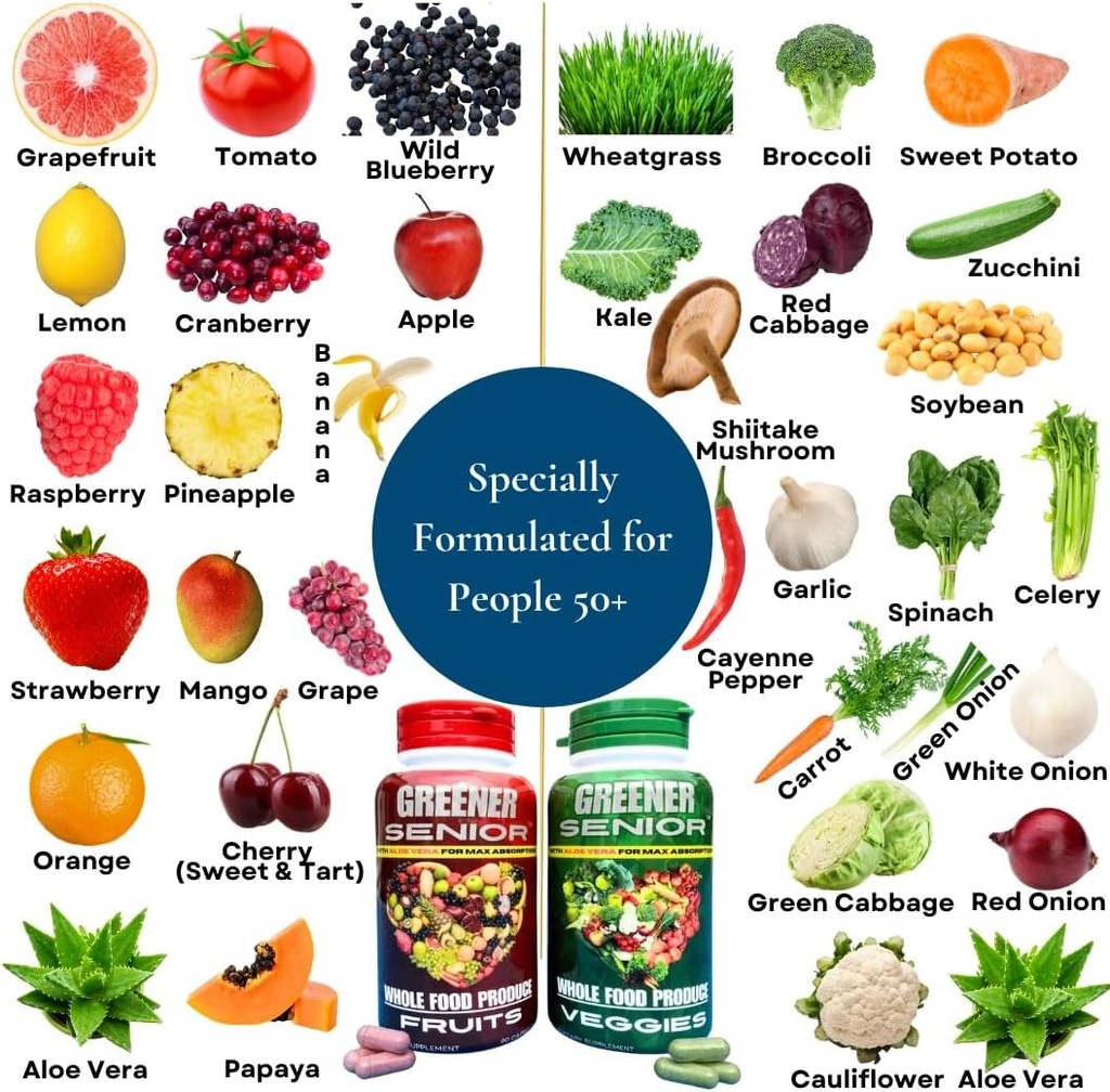 Fruit & Veggie Ολόκληρο το συμπλήρωμα διατροφής - Formated for Seniors for Max Absorption - 90 κάψουλες φρούτων και 90 κάψουλες λαχανικών - 1 σετ