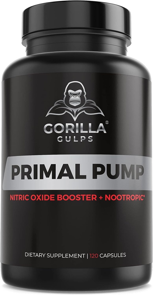 Gorilla Gulps - Αρχική αντλία Nitric Oxide Συμπλήρωμα Nootropic 1500mg Nitrosigine L Arginine & Beet Root for Muscle Growth, Pumps, Blood Flow, Energy & Focus - Max Strength Pre Workout N.O. Booster