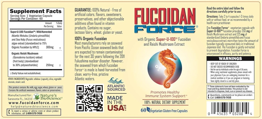 FUCOIDAN FORCE® 6 μπουκάλια πακέτο (4+2 δωρεάν) #1 FUCOIDAN συμπλήρωμα στον κόσμο, Made in USA - Formated for Maximum Power & Benefits