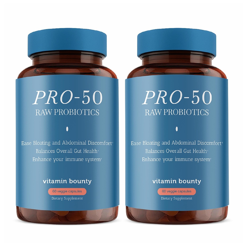 Vitamin Bounty Pro-50 Probiotic 50 Billion CFU - 13 Συμπλήρωμα Στρώματος για άνδρες και γυναίκες + Πρεβιοτικά - Digestive Health & Gut Support - Lactobacillus & Bifidobacterium - Καψάκια Καθυστερημένης Απελευθέρωσης, 2 Pack