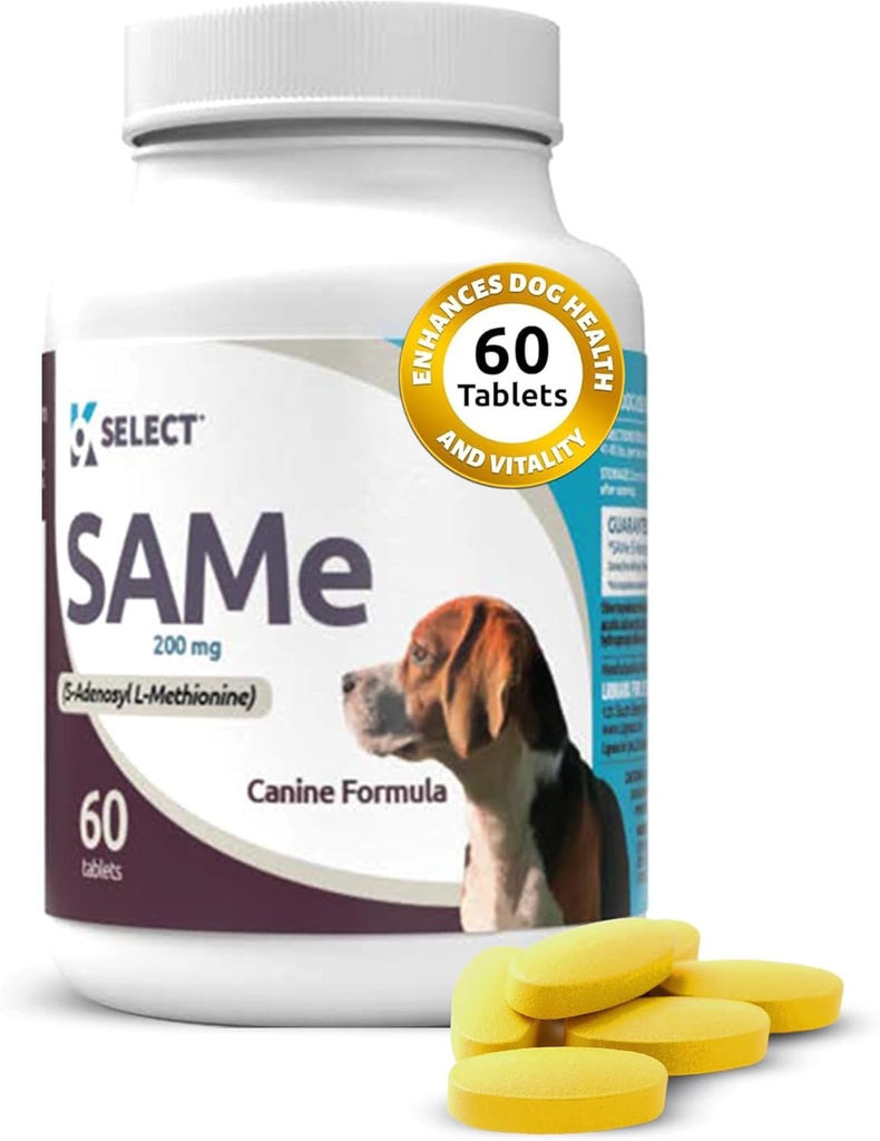 K9 Επιλέξτε SAM-e για Μεσαίου και Μεγάλου Ενηλίκους Σκύλους, 60 δισκία, 200mg Ενεργό S-Adenosyl L- Μεθειονίνη, για Σκύλους