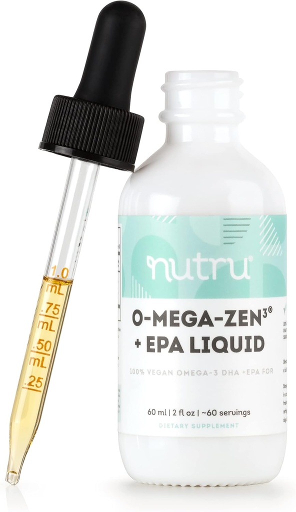 O-Mega-Zen3 +EPA Vegan Omega 3 DHA Liquid Supplement - Algal Omega3 Essential Faty Acids - 2 Fl Oz