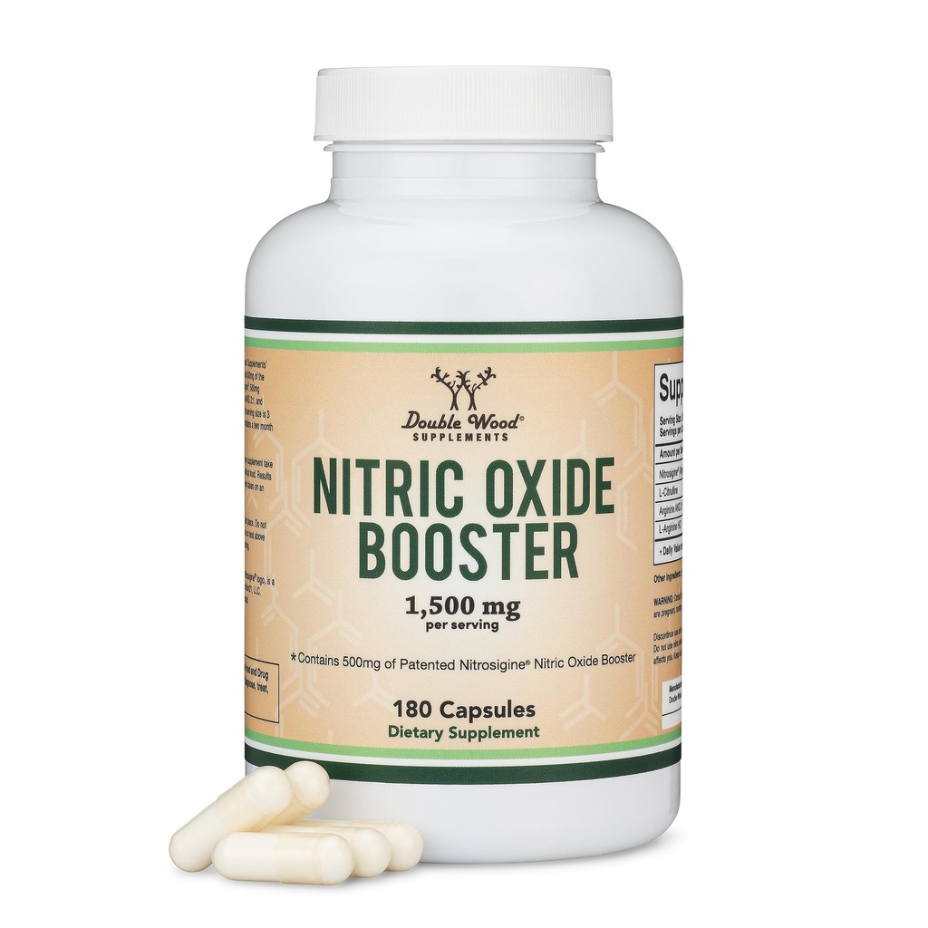 Nitric Oxide Supplement (Stim Free Pre Workout) - Nitric Oxide Booster με Nitrosigine, L Arginine, και L Citrulline (Κλινικά Σπουδάζει για την ενίσχυση No2 Nitric Oxide Flow) 180 Κάψουλες από Double Wood