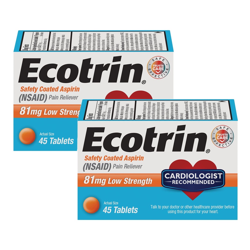 Ecotrin χαμηλής αντοχής επικαλυμμένη ασπιρίνη, NSAID 81mg, 45 αριθμός (2 συσκευασία)