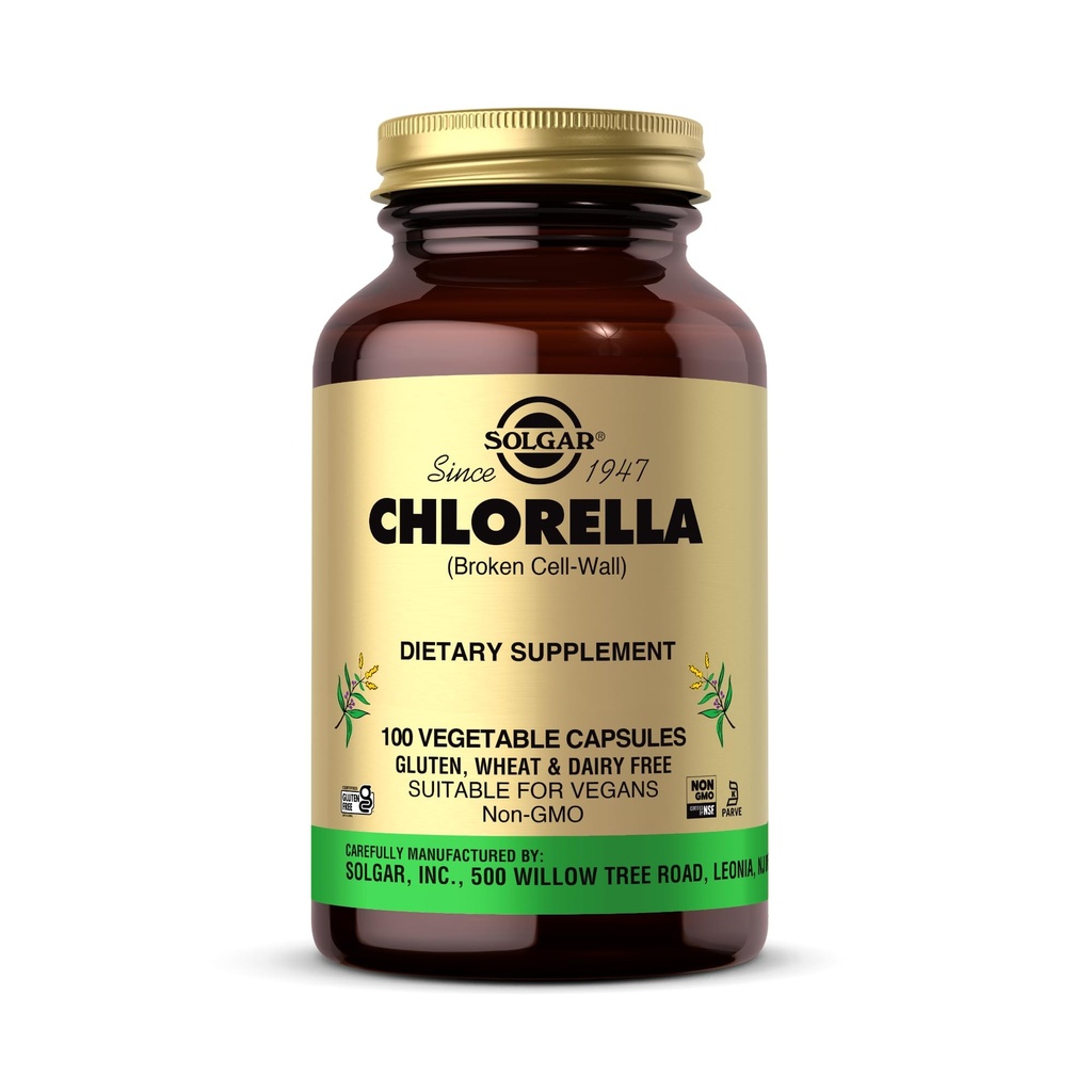 Solgar Chlorella - 100 κάψουλες λαχανικών - Μέγιστη απορρόφηση - Μη ΓΤΟ, Vegan, Χωρίς γλουτένη, Kosher - 100 εξυπηρετήσεις