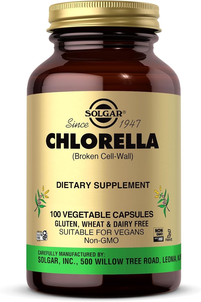 Solgar Chlorella - 100 κάψουλες λαχανικών - Μέγιστη απορρόφηση - Μη ΓΤΟ, Vegan, Χωρίς γλουτένη, Kosher - 100 εξυπηρετήσεις